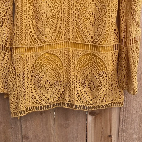 Jen's Pirate Booty Jasmine Crochet Mini Dress Small Yellow Orange Bell Sleeve - Picture 7 of 13